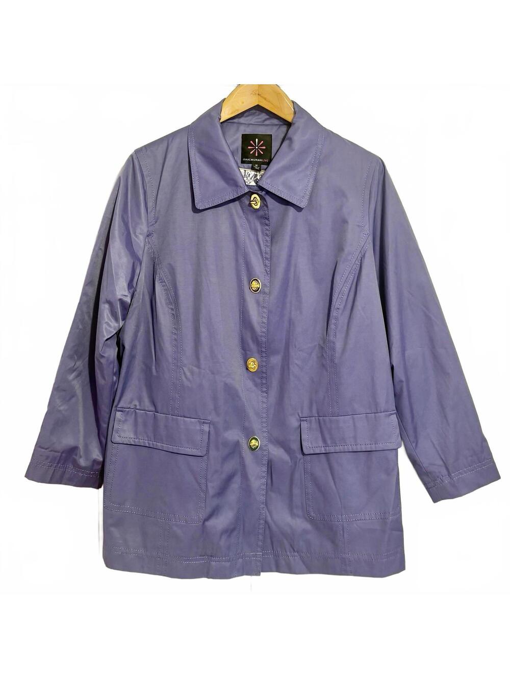 Isaac Mizrahi Rain Resistant Light Jacket Spring Lavender Gold Buttons Size 1X